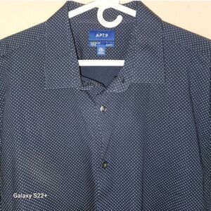 M27 Apt. 9 Men's Navy Blue & White Microdot Dress Shirt Long Sleeved Size XXL